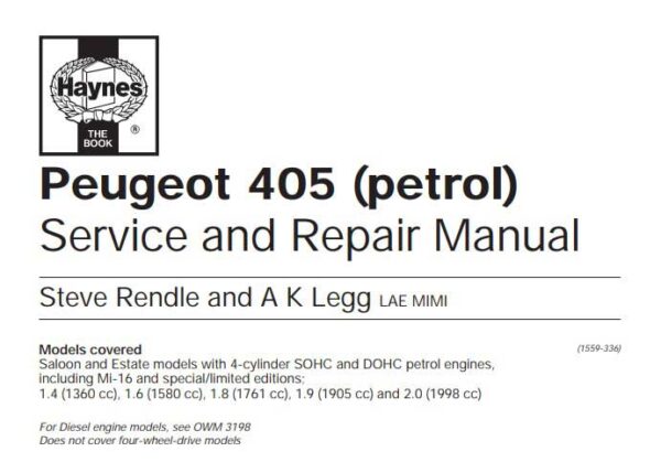 PDF فارسی کتاب آموزشی راهنمای تعمیرات پژو 405 ایران + نسخه انگلیسی | PEUGEOT 405 Repair Manual