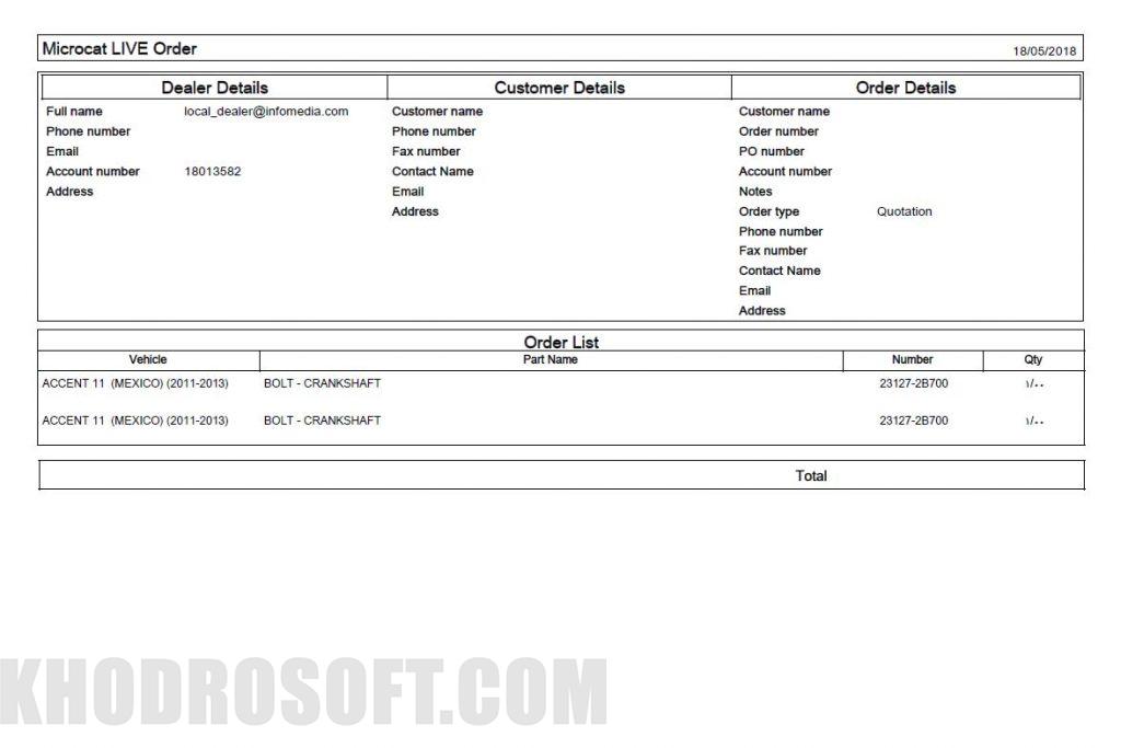 Microcat V6 Order List