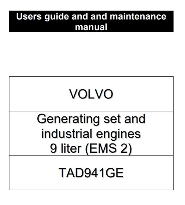 کتاب اصلی سرویس و اپراتوری موتور دیزل ژنراتور ولوو پنتا مدل VOLVO PENTA TAD941GE volvo Penta TAD941GE operators manual