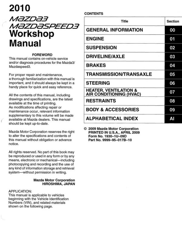 راهنمای تعمیرات مزدا 3 نسل 1 و 2 | MAZDA 3 1st & 2nd Gen WORKSHOP MANUAL | 2007 TO 2012 Mazdaspeed3