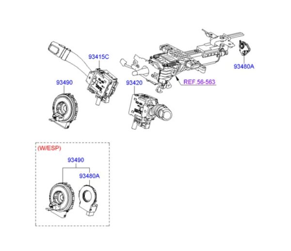 اسپیرال فرمان فنر ساعتی آزرا قدیم مدل ۲۰۰۷ تا ۲۰۱۰ - طرح اصلی - HYUNDAI AZERA CONTACT ASSY CLOCK SPRING - 93490-3K600