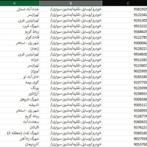 لیست خام اکسل موبایل مشاغل مرتبط با خودرو وسایل نقلیه ماشین سواری تهران ( 263251 رکورد )