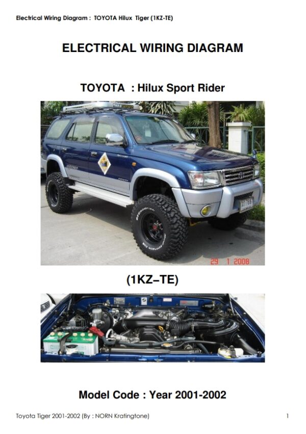 راهنمای الکتریکی و نقشه های سیم کشی برق خودروی تویوتا تایگر ۲۰۰۱ - Toyota Hilux Sport Rider Tiger 1KZ-TE Electrical Wiring Diagram Manual 2001 2002