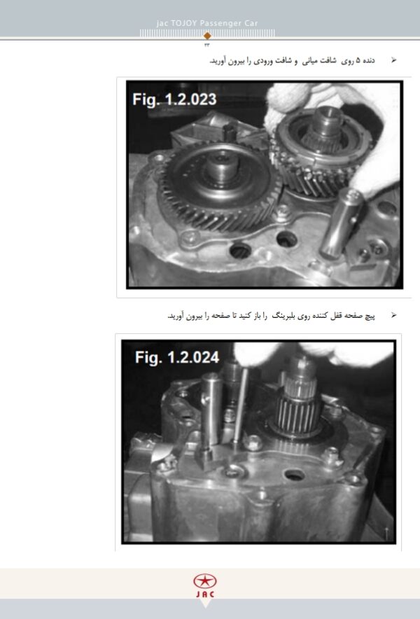 راهنمای تعمیرات گیربکس دستی جک جی 3 یا توجوی - JAC J3 TOJOY GEARBOX SERVICE REPAIR MANUAL